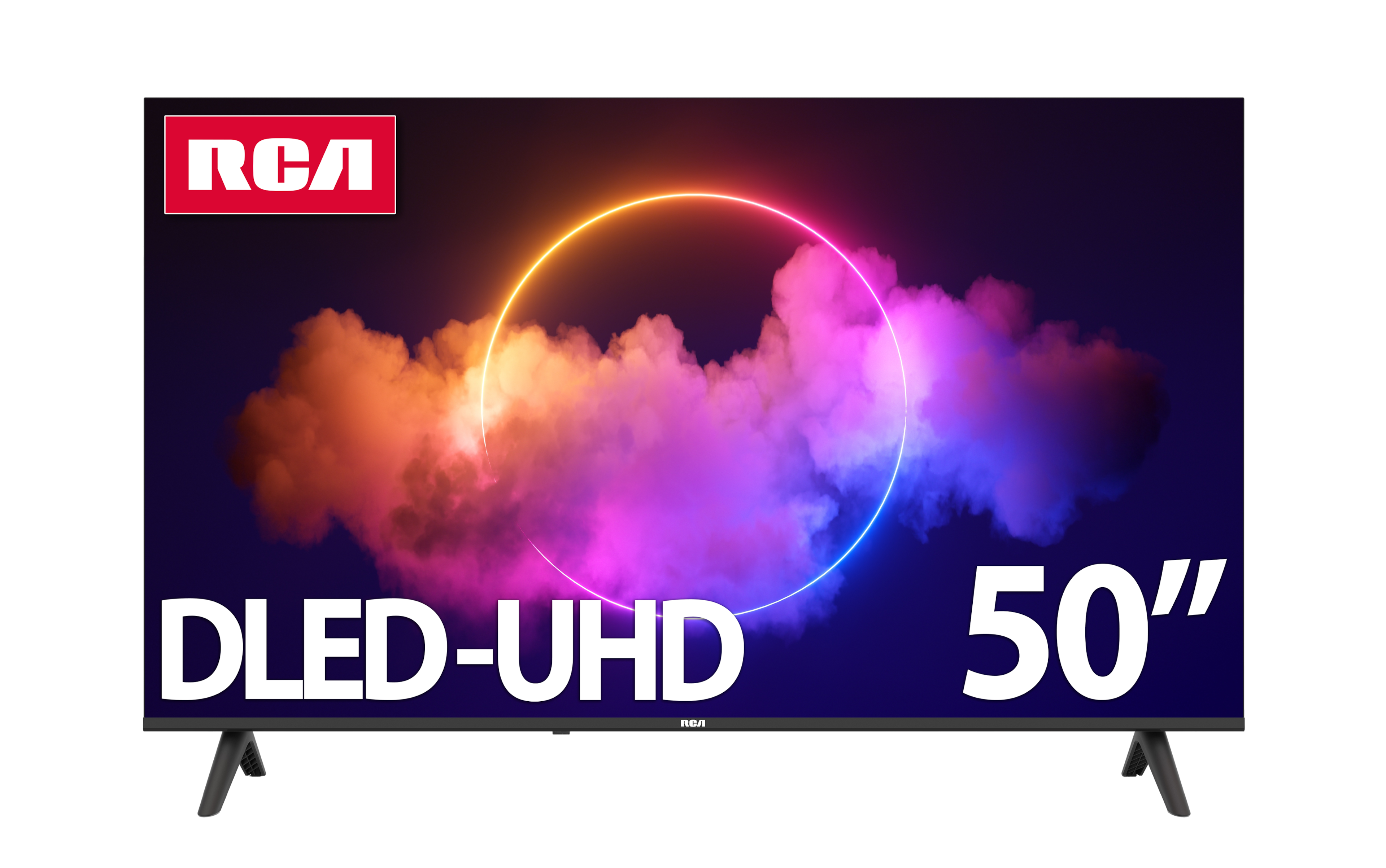 RCA 50-inch 4K Smart TV displaying vibrant content in a living room